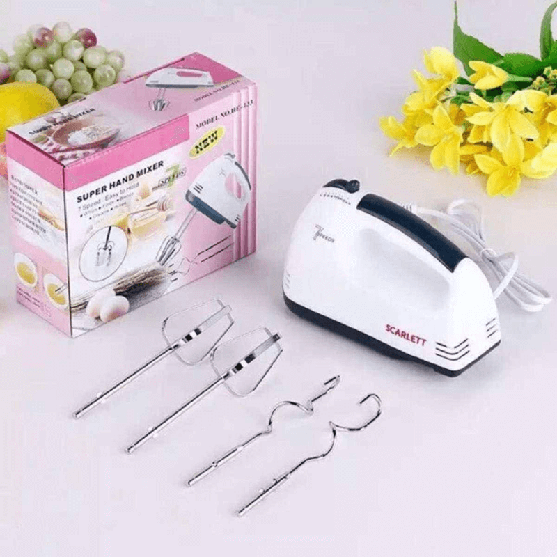Electric Scarlett Hand Mixer – 7-Speed Egg Beater with Chrome Beaters