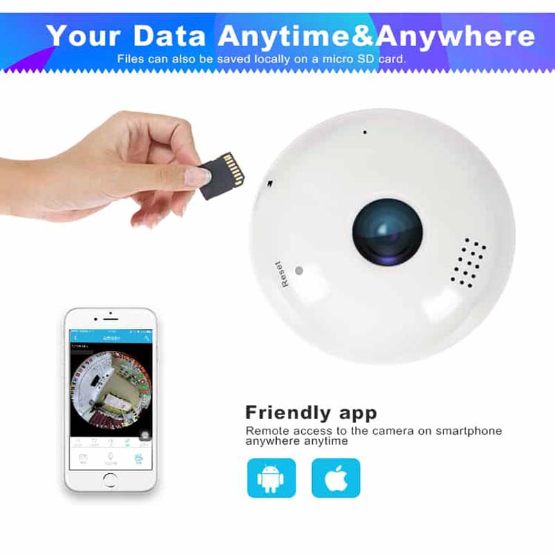 Wi-Fi Light Bulb Camera HD 360 Degree Panoramic View with Audio
