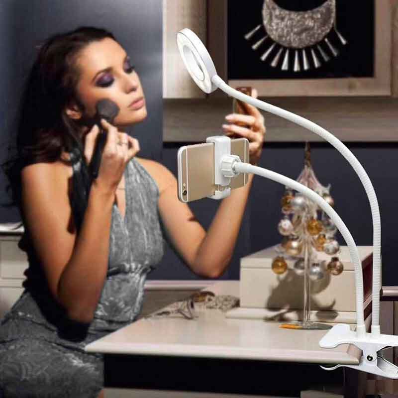 Selfie ring light with cell phone holder stand for live stream makeup