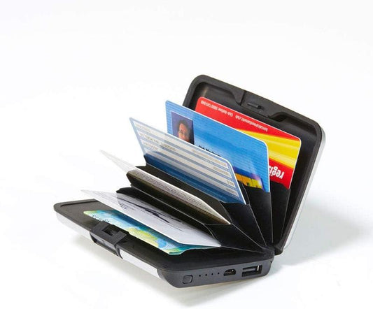 Credit Card Holder with Mini Power Bank Micro USB Charging Cable Included - External Mobile Phone Batteries Money Clip - Card Holder Wallet - Portable