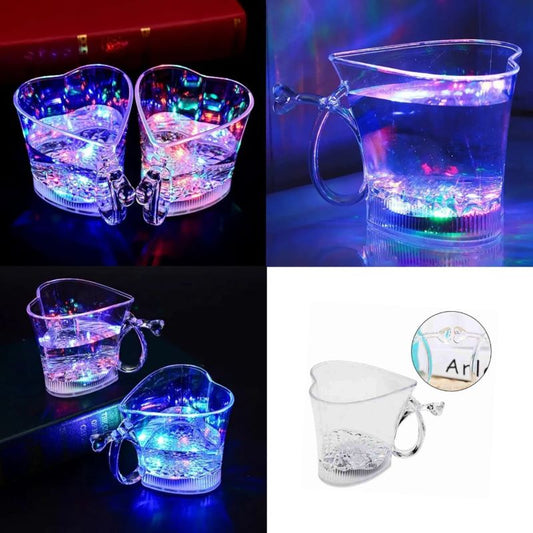 Heart-Shaped LED Mug 7-Color Changing Liquid-Activated Disco Light Cup Multi-Purpose Glass