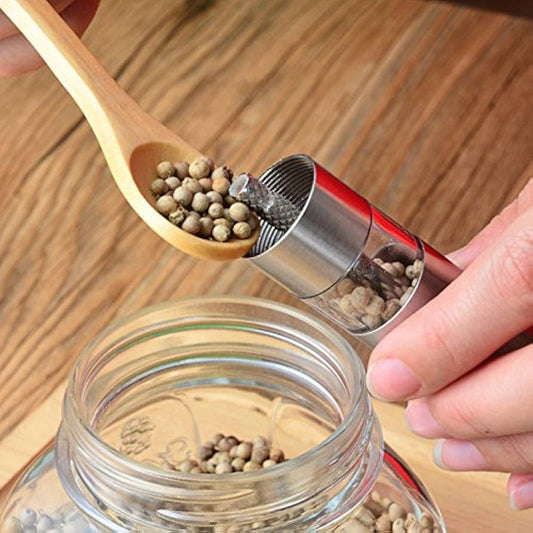 Stainless Steel Push Button Pepper & Salt Grinder Modern Thumb Press Design