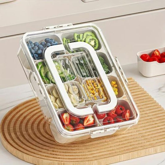 Multi-Section Acrylic Snack Storage Box – 8-Compartment Tray with Handle