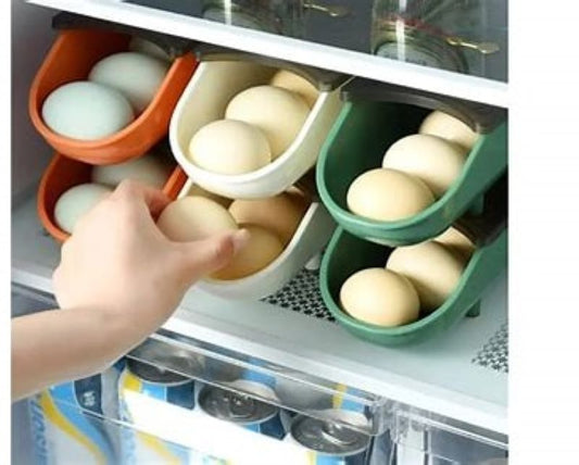 Double-Layer Sliding Egg Storage Box Automatic Roller Tray for Kitchen & Fridge
