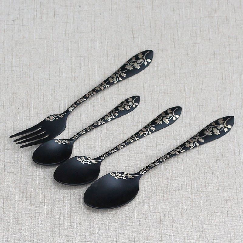Stainless Steel Black Coated 29pcs Cutlery Set Floral