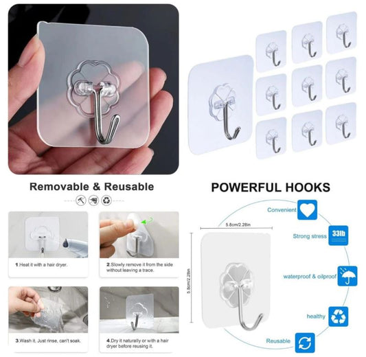PACK OF 10 ADHESIVE SINGLE HOOK