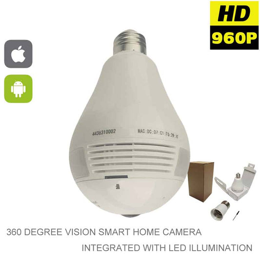 Wi-Fi Light Bulb Camera HD 360 Degree Panoramic View with Audio