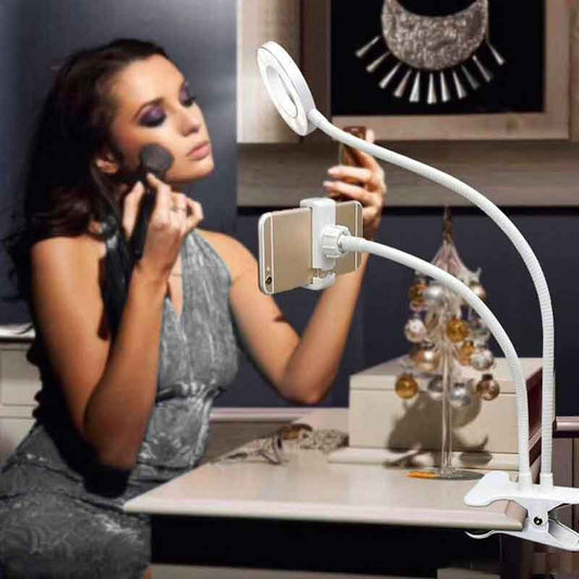 Selfie ring light with cell phone holder stand for live stream makeup