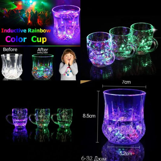 Heart-Shaped LED Mug 7-Color Changing Liquid-Activated Disco Light Cup Multi-Purpose Glass