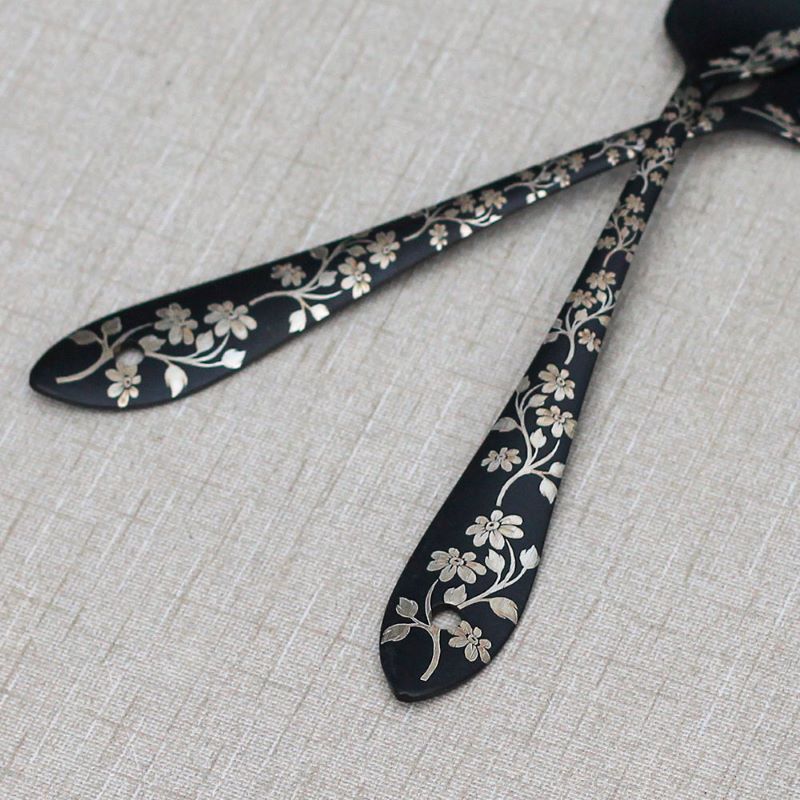 Stainless Steel Black Coated 29pcs Cutlery Set Floral