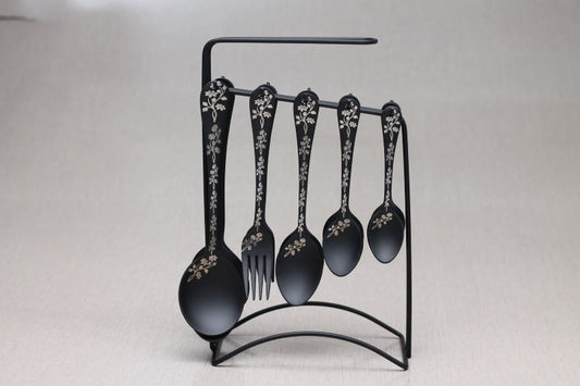 Stainless Steel Black Coated 29pcs Cutlery Set Floral