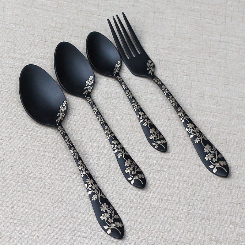 Stainless Steel Black Coated 29pcs Cutlery Set Floral