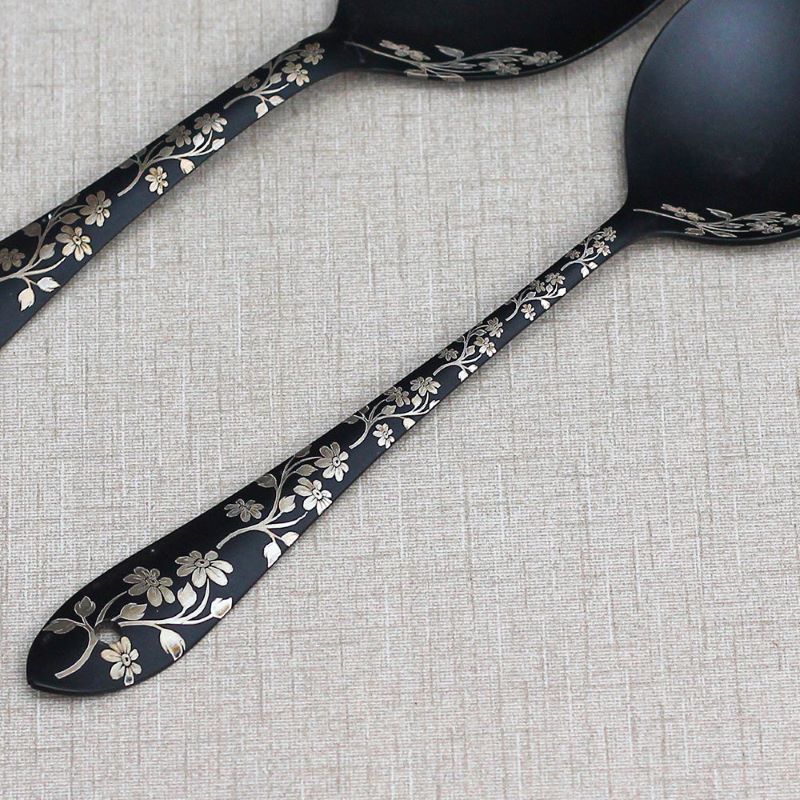 Stainless Steel Black Coated 29pcs Cutlery Set Floral
