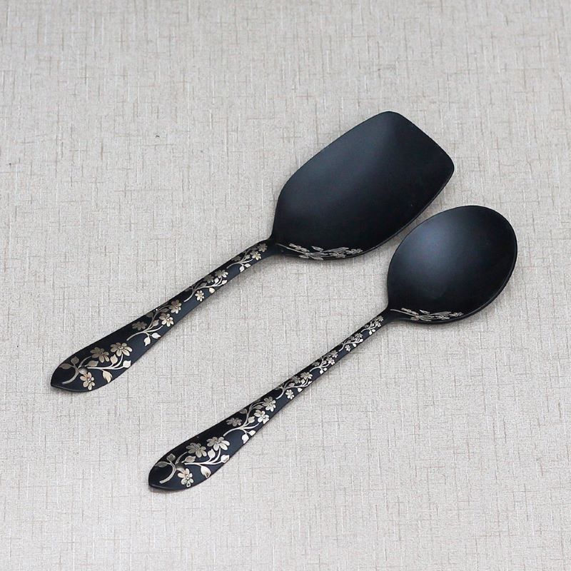 Stainless Steel Black Coated 29pcs Cutlery Set Floral