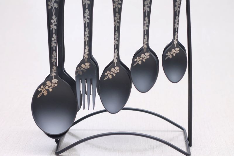 Stainless Steel Black Coated 29pcs Cutlery Set Floral