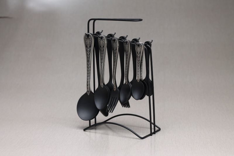 Stainless Steel Black Coated 29pcs Cutlery Set Design Full Floral
