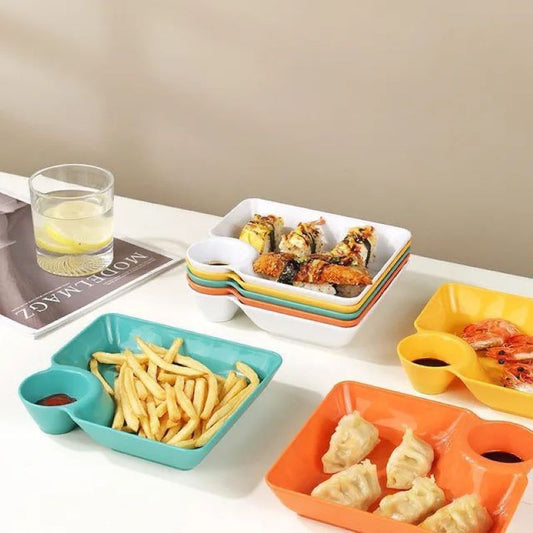 Multipurpose Snacks French Fries Dumpling Plate with Sauce Compartment(Pack of 3)
