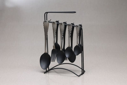 Stainless Steel Black Coated 29pcs Cutlery Set Design Zebra